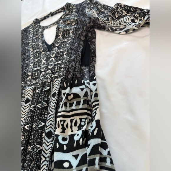 Free People Tegan Border Printed Mini Dress Pockets Black White Combo Boho - Picture 12 of 16